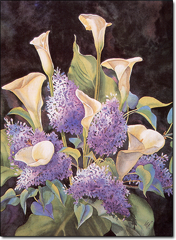 Calla Lilies and Lilacs by Joan Hansen