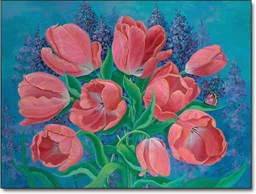 Tulips and Indigo by Joan Hansen